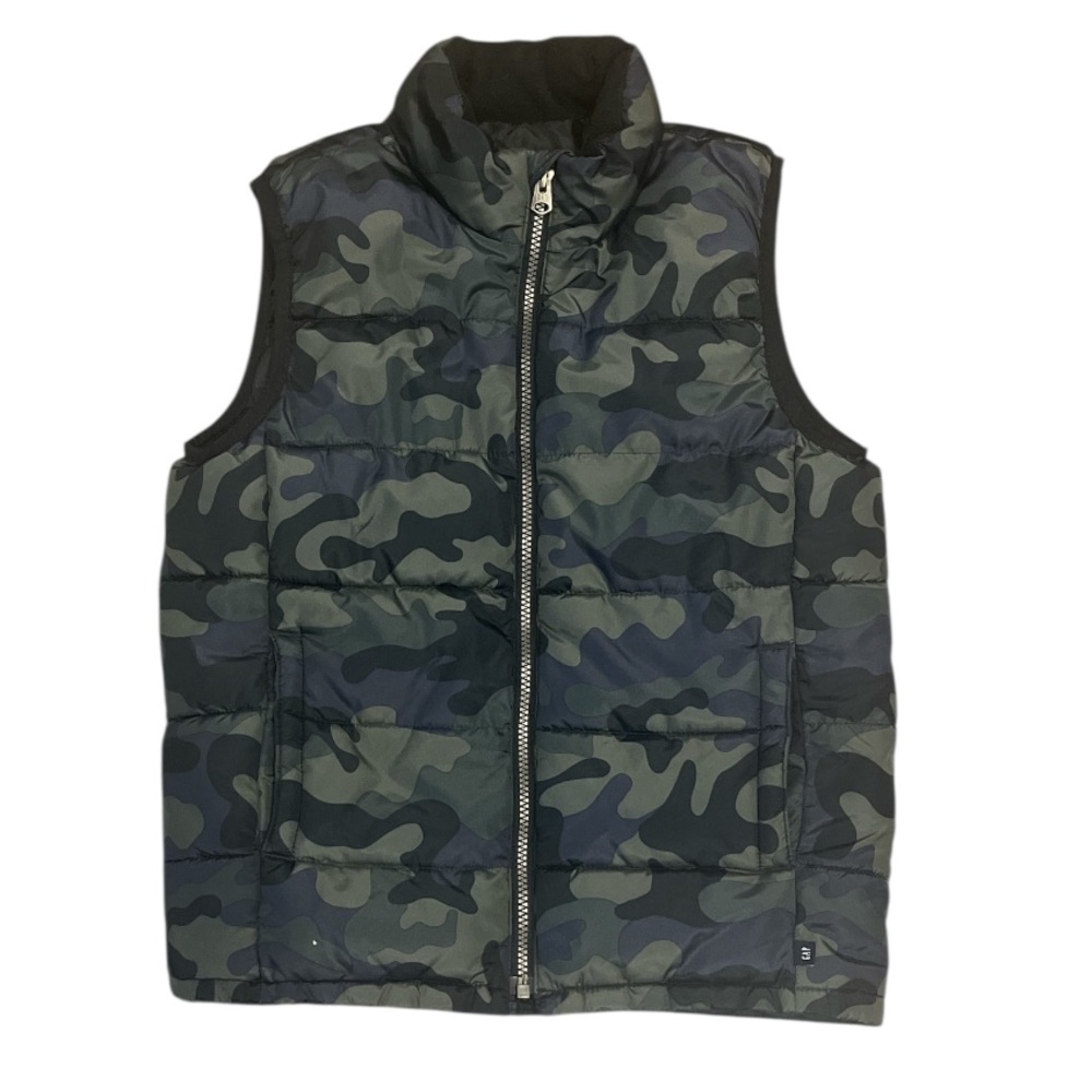 Boys GAP Kids Medium Green & Black Camouflage Puffer Vest